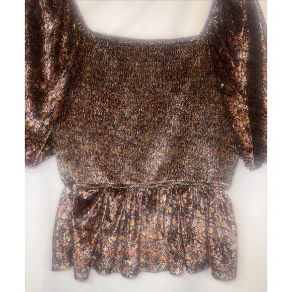 Hayden Los Angeles Womens Floral Velvet Smocked Peplum Top Sz M - Picture 3 of 8
